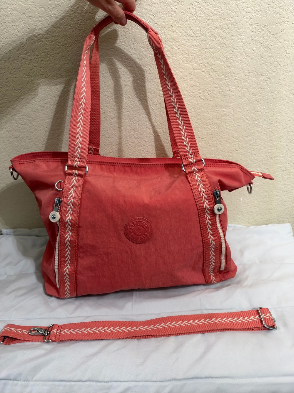 Kipling Coral Tote Bag with Removable Strap